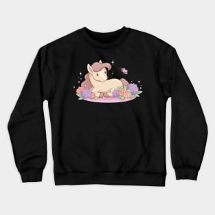 Cute Pony and Butterfly for Horse Lovers Kawaii Aesthetic Crewneck Sweatshirt